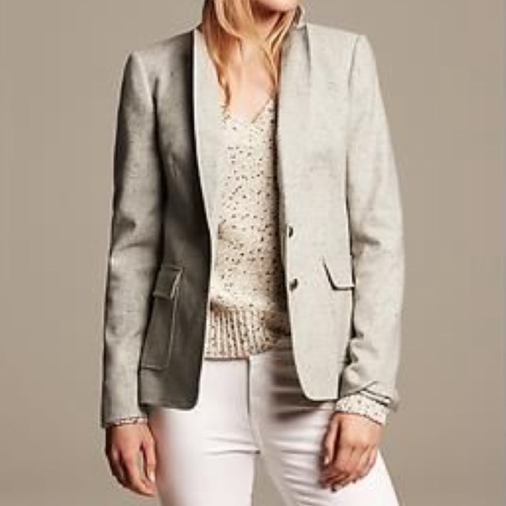 Banana Republic Equestrian Hackings Jacket Blazer Wool Gray Elbow Patch Size 14